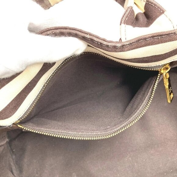 PRADA Canapa logo border Bag Tote Bag Hand Bag Canvas Brown/White - Picture 15 of 15